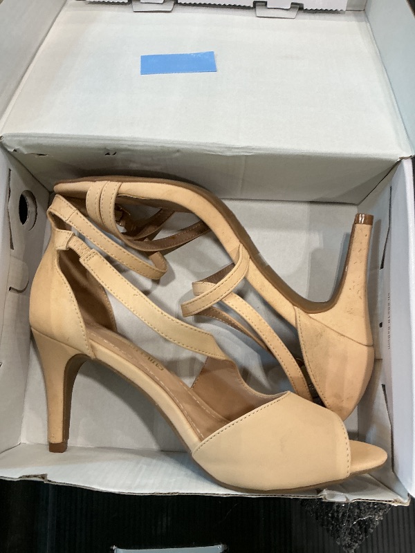Photo 1 of **DIFFERENT HEELS**Nude Heels Strappy Ankle Strap High Women's Heels 3.5 Inch Heeled Square Open Toe Sandals for Women, 7