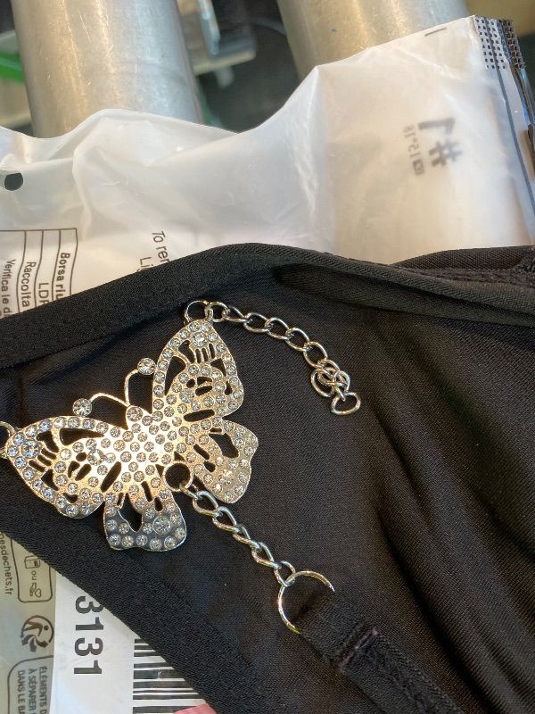 Photo 1 of *Minor Damaged* Women's Sparkling Butterfly Chain Underwear Low Rise Cheeky G String Panty Black Large