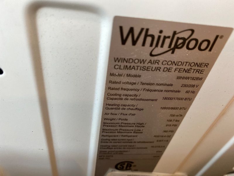 Photo 1 of *Minor Damaged*
Whirlpool 18,000 BTU 230V Window Air Conditioner with Supplemental Heat, Window Mounted AC Unit with Heater for Apartment, Living Room, Bedroom, Large Rooms up to 1000 Square Feet