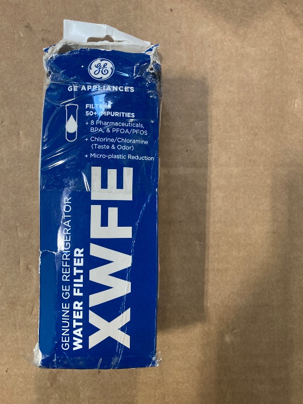 Photo 1 of GE XWFE Refrigerator Water Filter, Genuine Replacement Filter, Certified to Reduce Lead, Sulfur, and 50+ Other Impurities, Replace Every 6 Months for Best Results, Pack of 1