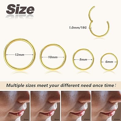 Photo 1 of ***SIMILAR***

BodyBonita 4/5/8 pcs 16G/18G/20G 316L Surgical Steel Hinged Nose Rings Hoops Lip Septum Rings Helix Conch Rook Cartilage Tragus Earrings Piercing Jewelry Black Silver Gold Plated Nose Rings Women Men

