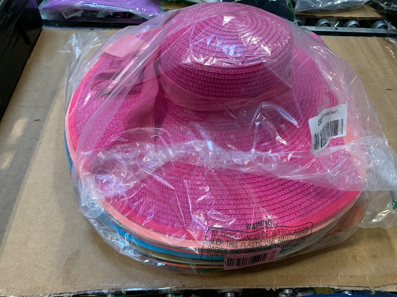 Photo 1 of ** 11 pcs ** Tigeen 12 PCS Women's Wide Brim Straw Hats Floppy Sun Hat Foldable Multicolor Summer Beach Sun Cap UPF 50+(Bright Color)