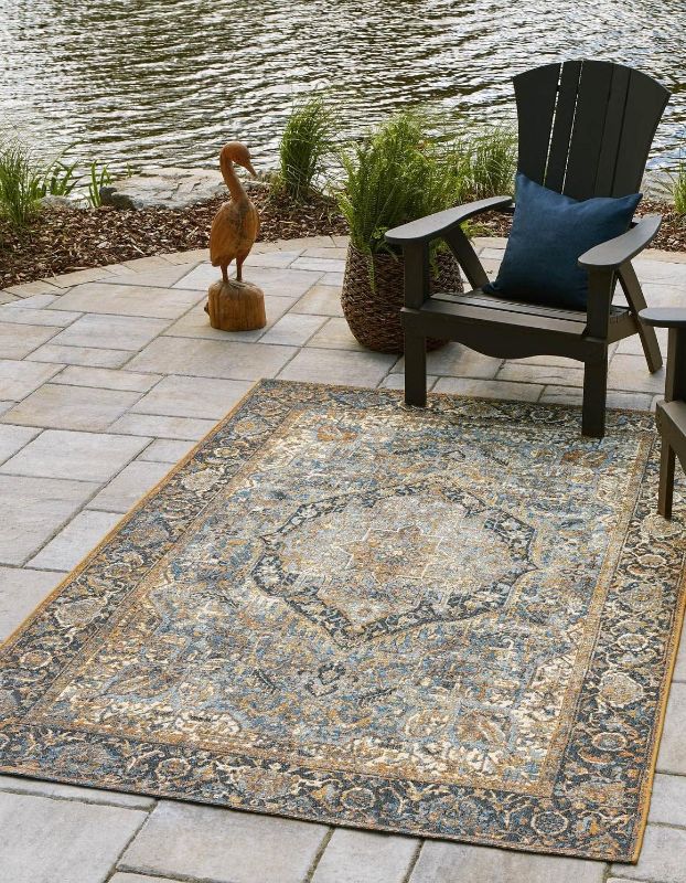 Photo 1 of ***similar item*** Unique Loom Outdoor Traditional Collection Area Rug - Nosara (6 x 9 Rectangle, Blue/ Light Blue)