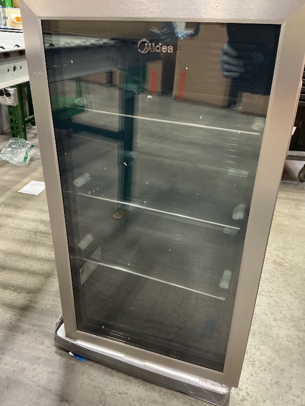 Photo 1 of *Untested*
Midea MERV115T3AST 115 Cans Beverage Refrigerator with Adjustable Temperature, Removable Glass Shelf, LED Light, Silver