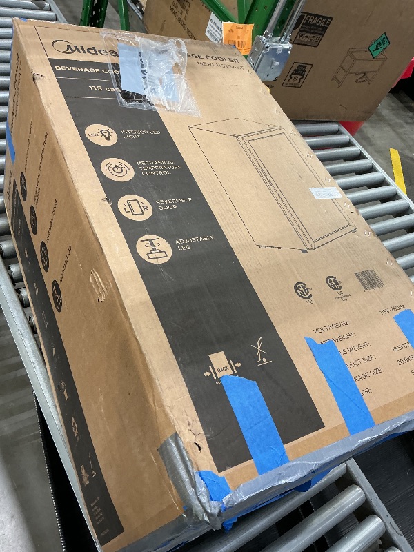 Photo 1 of *Untested*
Midea MERV115T3AST 115 Cans Beverage Refrigerator with Adjustable Temperature, Removable Glass Shelf, LED Light, Silver