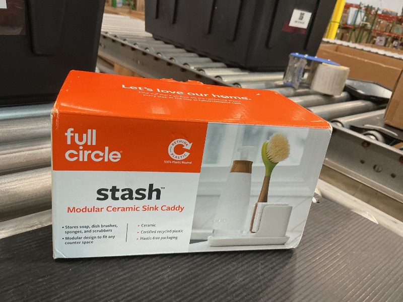 Photo 1 of *Minor Damaged*USED*
Full Circle Stash, Ceramic Kitchen Sink Caddy, Stylish Modular Sponge Holder & Dish Brush Organizer, Green and White, 11"