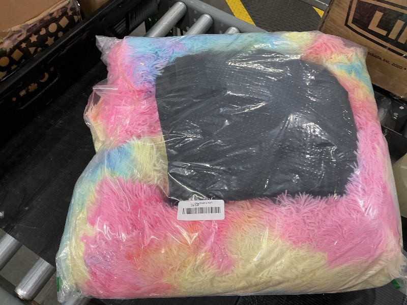 Photo 1 of 28in Large Dog Bed, Medium Size Dog and Cats, Calming Donut Bed for Puppy and Kitten, Washable Round Fluffy Pet Bed (Rainbow)
