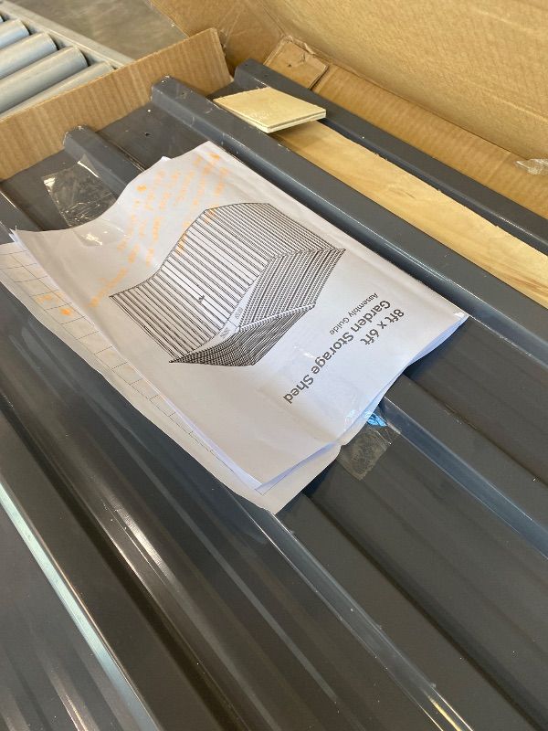 Photo 1 of *PARTIAL SET - Check clerk notes*
8x6 FT Outdoor Storage Shed with Metal Foundation & Lockable Sliding Doors, All-Weather Galvanized Steel Tool Shed for Garden/Patio/Backyard, UV & Rust Resistant, Easy Assembly, Grey