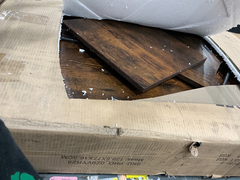 Photo 1 of ***MISSING PARTS*** GarveeHome Dining Table Set for 4, Kitchen Table and Chairs for 4 with Wine Rack, Room Dining Table Set with Storage Benches, Rectangular Kitchen Table Set for Small Space, Apartment, Retro Brown