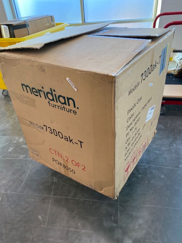 Photo 1 of *PARTIAL SET* Meridian Furniture 730Oak-T Belinda Collection Modern | Contemporary Dining Table with Solid Wood Base, Natural Finish Oak Wood Veneer, Round Top, Fluted Base, 59" W x 59" D x 30" H, Natural **BOX 1/2** *See Clerk Notes*