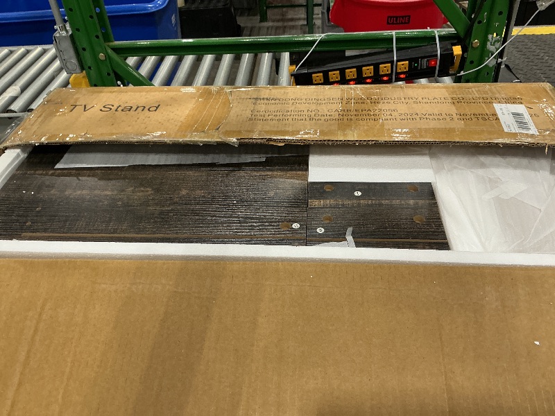 Photo 1 of **USED**
JanflyHome Fluted TV Stands for 70/75/80/85 Inch TV, 70" Mid-Century Modern Entertainment Center with LED Lights and Open Storage Shelves, Curved TV Media Console for Living Room, Dark Rustic Oak