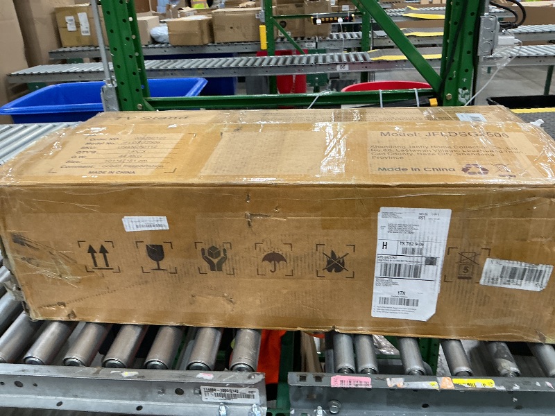 Photo 1 of **USED**
JanflyHome Fluted TV Stands for 70/75/80/85 Inch TV, 70" Mid-Century Modern Entertainment Center with LED Lights and Open Storage Shelves, Curved TV Media Console for Living Room, Dark Rustic Oak