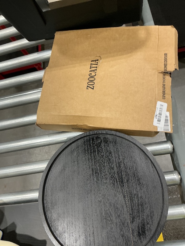 Photo 1 of *Slightly cracked* Round Decorative Tray Wood Bathroom Counter Organizer Farmhouse Kitchen Decor Wooden Riser for Soap Dish, Perfume, Candle, Sponge, 12" - Black