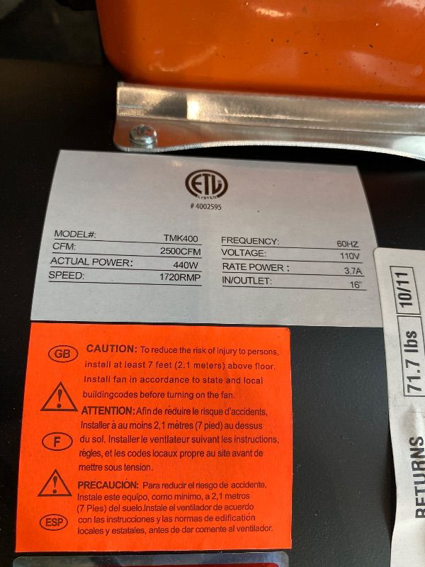 Photo 1 of *Major Damaged* 16" In Inline Duct Fan Exhaust Fan Ventilators For Grow Tent Hydroponics 2450CFM