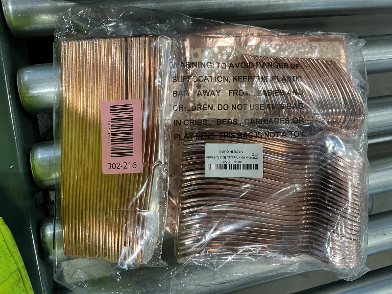 Photo 1 of 175PCS Happy Birthday Plates and Napkins Party Supplies, Paper Pink and Rose Gold Plastic Forks Knives Spoons Serve 25 Guests for Girl Women