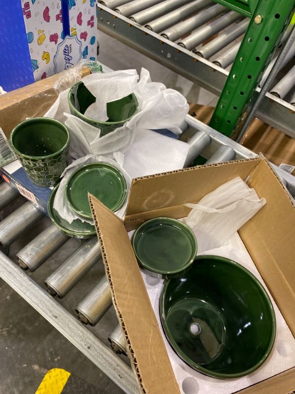 Photo 1 of ***MAJOR DAMAGE*** ***READ CLERK NOTES*** BUYMAX Ceramic Plant Pot – 4”+5”+6” inch Ceramic Flower Pot with Drainage Holes and Tray - Gardening Home Desktop Office Windowsill Decoration Gift Set 3 (Patina)