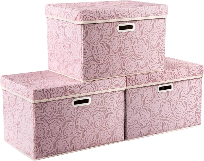 Photo 1 of *Missing Parts*
Prandom Larger Foldable Storage Boxes with Lid,Rose Pattern Fabric Decorative Storage Box,Cubes Organizers,Baskets with Handles,For Bedroom,Closet, Living Room,Pink,45x30x30cm[3-Pack]