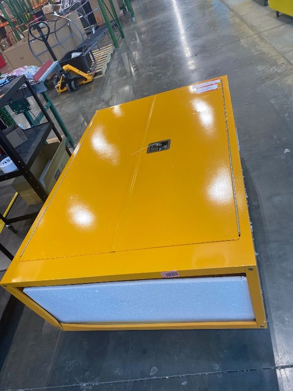 Photo 1 of *USED*
SLEKVERSA 45 Gal Flammable Safety Cabinet, 43" x 18" x 65" Galvanized Steel Flammable Liquid Storage Cabinet with 2 Adjustable Shelves 2 Manual Doors for Industrial Use, Yellow *See Clerk Notes*