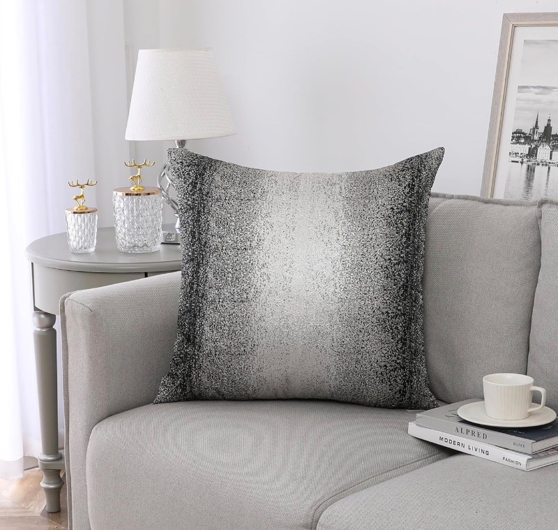 Photo 1 of ** SIMILAR IMAGE UNKNOWN SIZE OR BRAND**Majestic Giftware 2 Pack Jacquard Decorative Throw Pillow Cover (PC1203L-2PK) | Silver/Black Soft & Washable Cushion Covers with Zipper for Sofa, Bedroom (22"x22") Inserts Not Included