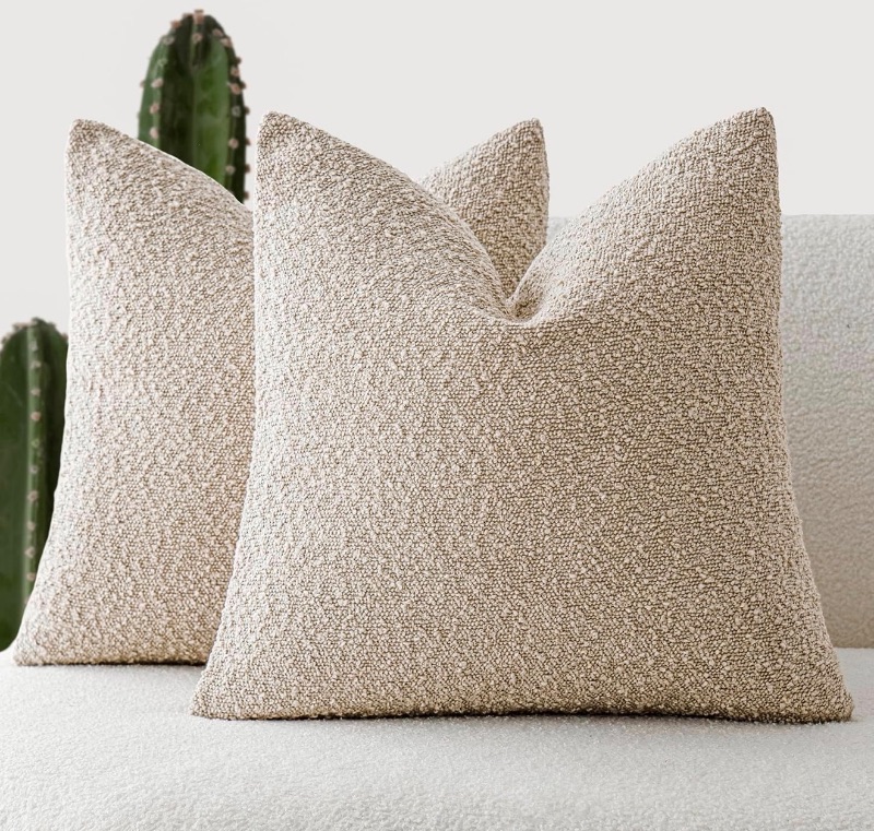 Photo 1 of ** SIMILAR IMAGE UNKNOWN SIZE OR BRAND**Foindtower Pack of 2, 20 x 20 Inch, Decorative Textured Boucle Throw Pillow Covers Accent Solid Pillow Cases Cozy Soft Couch Cushion Case for Chair Sofa Bedroom Living Room Home Decor, Oatmeal