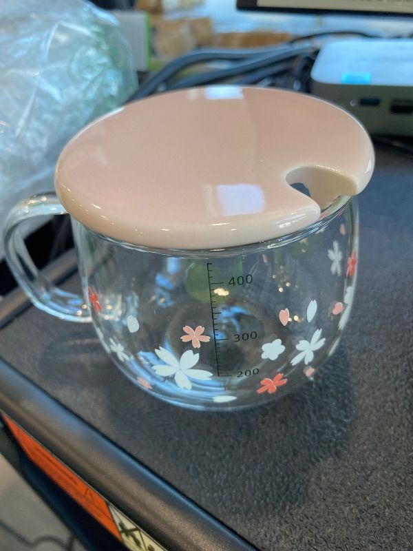 Photo 1 of *Missing Parts* Sakura Cup, Creative Sakura Mug, Cute Heat-resistant , Transparent , Borosilicate Glass Coffee Cup,Gift( Color : Pink A , Size : 400ML ) **MISSING SPOON**
