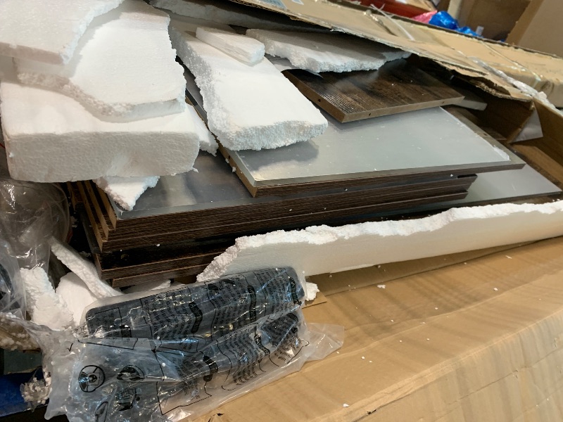 Photo 1 of ***MINOR CHIPS AND CRACKS, POSSIBLE MISSING PARTS*** VECELO LED TV Stand for 70 inch, Entertainment Center with Power Outlets, Industrial Television Cabinet with 7 Open Storage Shelves, for Living Room and Bedroom, Retro Brown, 70inch