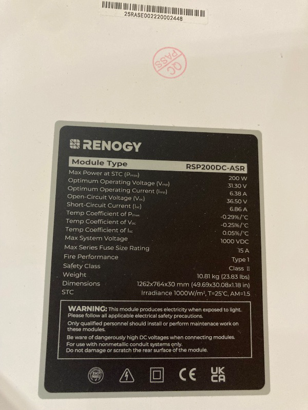 Photo 1 of ***ONE OF THE CELLS HAS MINOR DAMAGE**#*Renogy 200W ShadowFlux Anti-Shading N-Type Solar Panel, 12V 200 Watt Solar Panel 25% High-Efficiency, PV Module Power Charger for RV Marine Rooftop Farm Battery and Other Off-Grid Applications