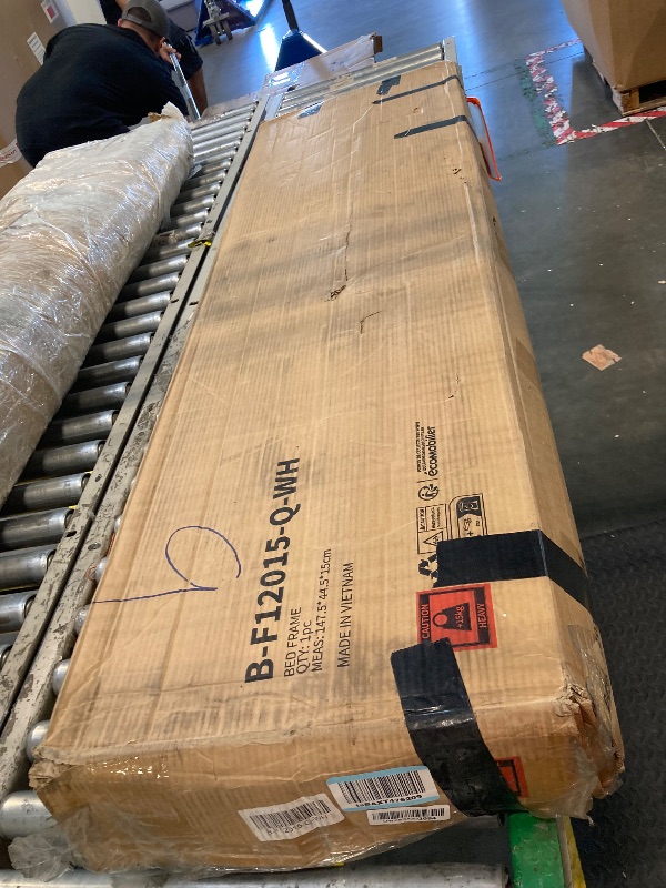 Photo 1 of ***POSSIBLE MISSING PARTS**** Novilla Queen Bed Frame with Piano Keys Headboard and Footboard, Metal Platform Bed Frames Queen Size, No Box Spring Needed, Easy Assembly, Steel Slats Support, Velvet White