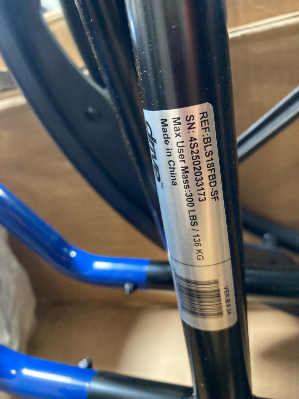 Photo 1 of ***DOES NOT INCLUDE FEET REST*** Drive Medical Blue Streak Lightweight Wheelchair with Swing-Away Footrests and Flip-Back Arms, Portable Folding Wheelchair for Adults and Seniors, 18 Inch Seat