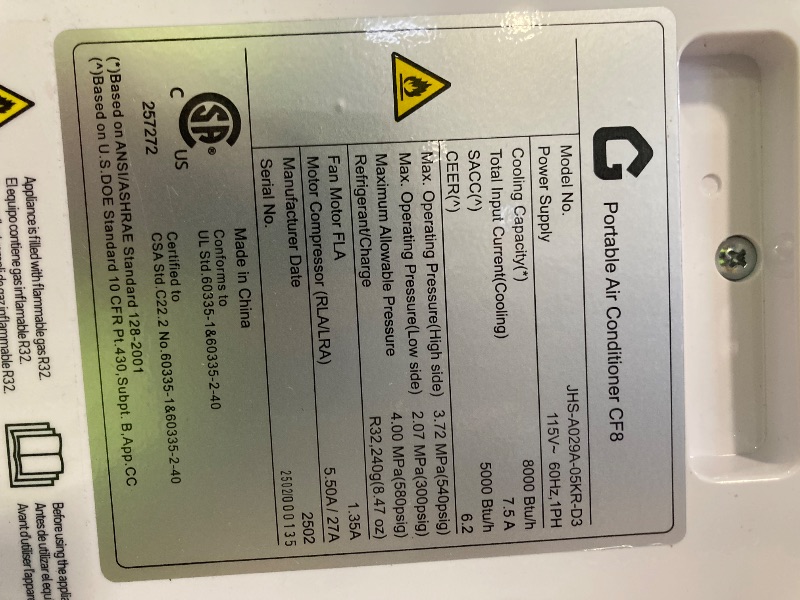 Photo 1 of ***MISSING REMOTE*** GarveeTech 8,000 BTU Portable Air Conditioner for Indoor Rooms, 3-In-1 AC Unit for Bedroom 250-350 Sq.Ft, Dehumidifier, Fan, Sleep Mode, 24 Timer, Remote Control, Window Kits
