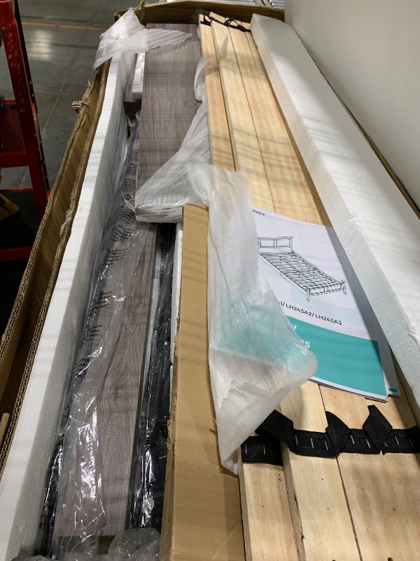 Photo 1 of ***ONE OF THE WOODEN PLANKS IS CRACKED*** LINSY Wood Queen Bed Frame with Headboard, Farmhouse Bed Frame Queen Size with High Footboard, Wood Bed Fast Assembly, Noise-Free, No Box Spring Needed - Grey