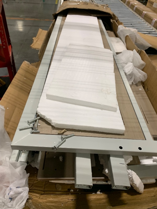 Photo 1 of ***POSSIBLE MISSING PARTS*** YITAHOME ?Farmhouse King Size Bed Frame with Headboard, Bookcase Storage Shelves, Sliding Grid Barn Door, Charging Station, Rustic Wood Platform Bed, No Box Spring Needed, Oak