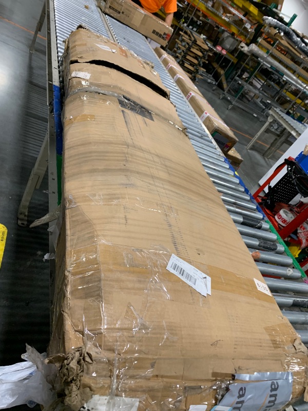 Photo 1 of ***POSSIBLE MISSING PARTS*** YITAHOME ?Farmhouse King Size Bed Frame with Headboard, Bookcase Storage Shelves, Sliding Grid Barn Door, Charging Station, Rustic Wood Platform Bed, No Box Spring Needed, Oak