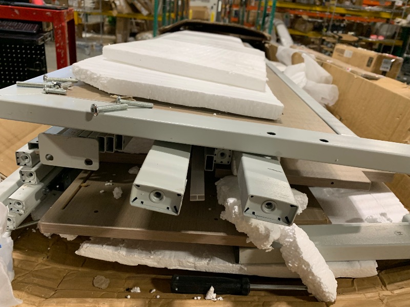 Photo 1 of ***POSSIBLE MISSING PARTS*** YITAHOME ?Farmhouse King Size Bed Frame with Headboard, Bookcase Storage Shelves, Sliding Grid Barn Door, Charging Station, Rustic Wood Platform Bed, No Box Spring Needed, Oak