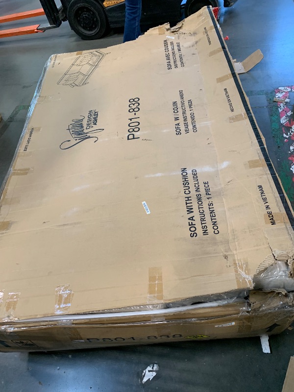 Photo 1 of ****FINAL SALE, BROKEN LEG, SELLING FOR PARTS*** HSignature Design by Ashley Clare View Coastal Outdoor Patio Eucalyptus Sofa with Cushions, Beige****FINAL SALE, BROKEN LEG, SELLING FOR PARTS*** 