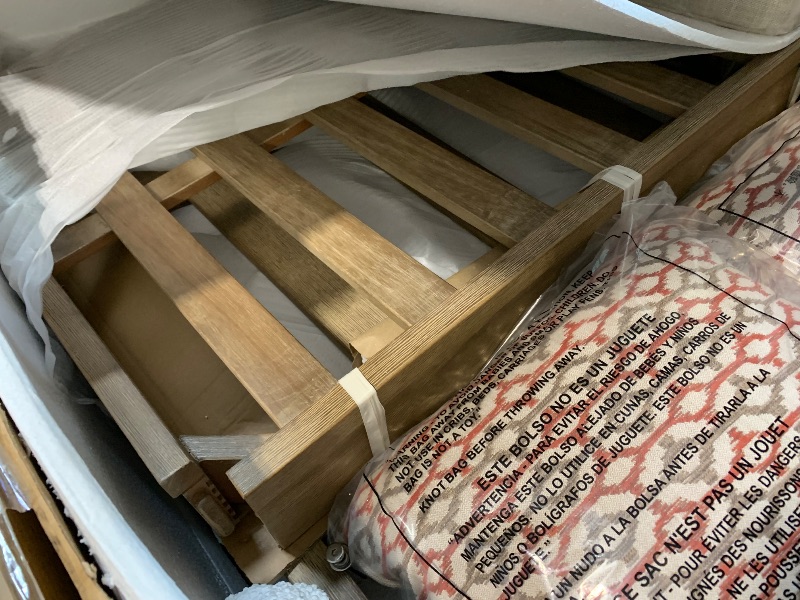 Photo 1 of ****FINAL SALE, BROKEN LEG, SELLING FOR PARTS*** HSignature Design by Ashley Clare View Coastal Outdoor Patio Eucalyptus Sofa with Cushions, Beige****FINAL SALE, BROKEN LEG, SELLING FOR PARTS*** 