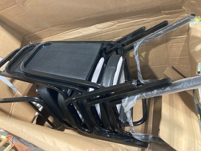 Photo 1 of ****MINOR SCRATCHES**** Flash Furniture 4 Pack Hercules Series Trapezoidal Back Stacking Banquet Chair, Set of 4, Black Vinyl/Black Frame