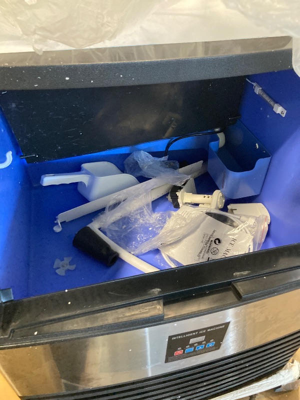 Photo 1 of *****MAJOR DENTS, FRONT PANEL COMES OFF, BROKEN DOOR, KOKEBREN Commercial Ice Maker Machine 440lbs/24H, Stainless Steel Ice Machine w/ 88lbs Large Ice Storage Capacity, LED & Self-Clean Freestanding Ice Maker(6 * 18 Ice Cube)