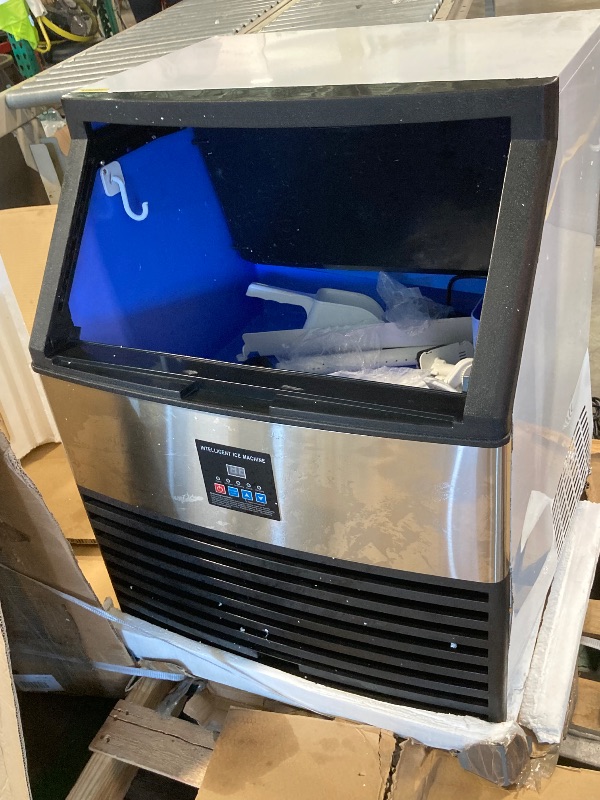 Photo 1 of *****MAJOR DENTS, FRONT PANEL COMES OFF, BROKEN DOOR, KOKEBREN Commercial Ice Maker Machine 440lbs/24H, Stainless Steel Ice Machine w/ 88lbs Large Ice Storage Capacity, LED & Self-Clean Freestanding Ice Maker(6 * 18 Ice Cube)