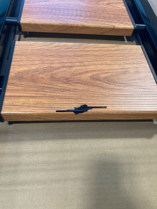 Photo 1 of ***MINOR DAMAGE***WOA WOA Step Ladder 6 Step Folding, Foldable Tall Ladder with Handrail, Aluminum Stepladder for High Ceilings, Lightweight, Deep Pedals, Anti-Slip Feet, Capacity 300 lbs - Black & Wood Grain