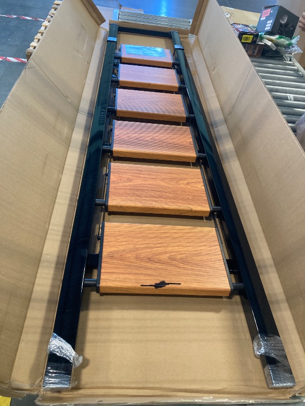 Photo 1 of ***MINOR DAMAGE***WOA WOA Step Ladder 6 Step Folding, Foldable Tall Ladder with Handrail, Aluminum Stepladder for High Ceilings, Lightweight, Deep Pedals, Anti-Slip Feet, Capacity 300 lbs - Black & Wood Grain