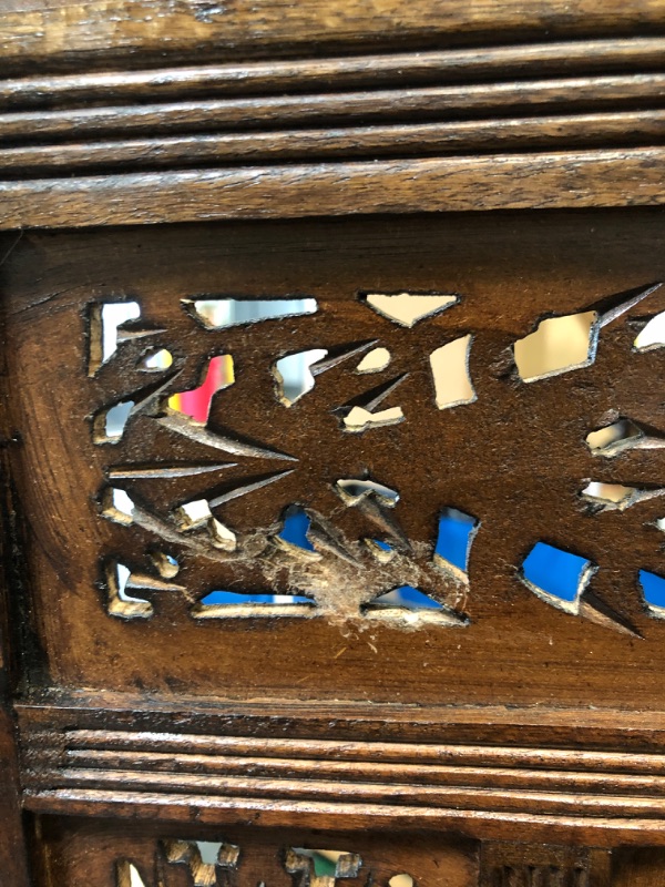 Photo 1 of ***MISSING BELL, MINOR SCRATCHES AND DENTS***Room Divider Wood Screen - Ghanti Bells Antique Brown - 4 Panel Folding 72 x 80 - Assembled Hand Carved Decorative Functional Versatile Portable Partition Reversible Privacy Boho - COTTON CRAFT