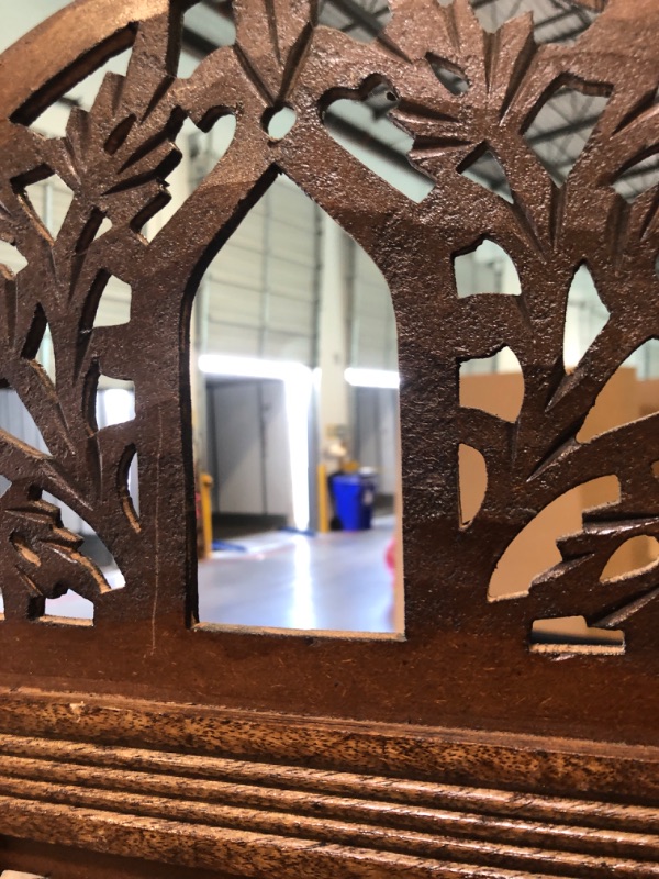 Photo 1 of ***MISSING BELL, MINOR SCRATCHES AND DENTS***Room Divider Wood Screen - Ghanti Bells Antique Brown - 4 Panel Folding 72 x 80 - Assembled Hand Carved Decorative Functional Versatile Portable Partition Reversible Privacy Boho - COTTON CRAFT