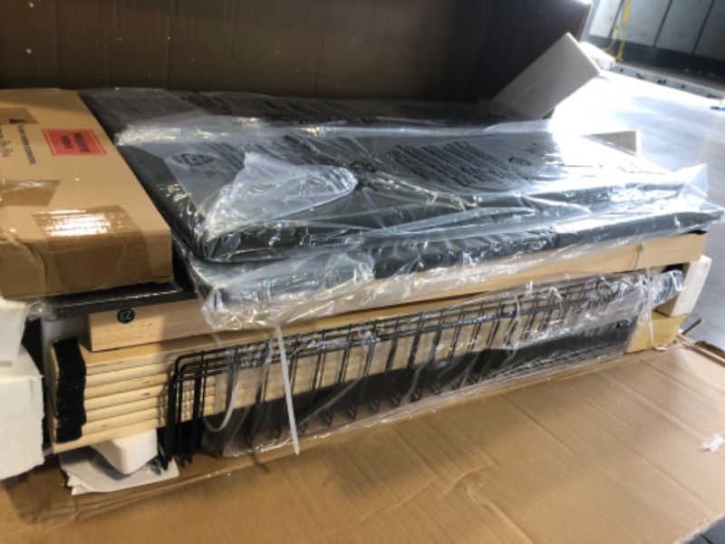 Photo 1 of ***POSSIBLY MISSING PARTS***Rolanstar Twin Size Bed Frame with LED Lights and Charging Station, Upholstered Bed Storage Headboard & Drawers, Heavy Duty Wood Slats, Easy Assembly