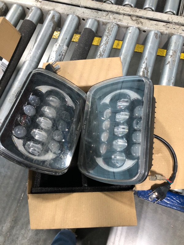 Photo 1 of ****USED BUT IN GOOD CONDITION***SPL DOT Approved 105W Brightest 5x7 7x6 Projector Led Headlights Hi/Low Sealed Beam H4 Plug H6054 H5054 with DRL Compatible with Jeep Wrangler YJ Cherokee XJ Ford Chevy GMC Toyota etc(Black Pair)