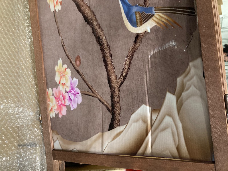 Photo 1 of ****MINOR DAMAGE AT THE BOTTOM OF THE PANELS****Furnnylane 4 Panel Room Divider Screen,Double Faced Blackout Panel Divider Folding Panel Screen Divider for Room Separation,Plums and Birds,67" H x 63" W