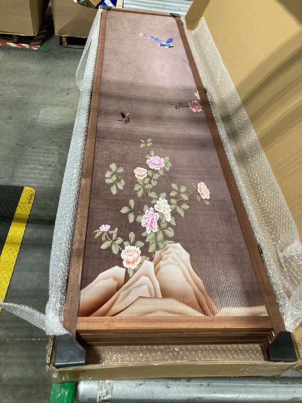 Photo 1 of ****MINOR DAMAGE AT THE BOTTOM OF THE PANELS****Furnnylane 4 Panel Room Divider Screen,Double Faced Blackout Panel Divider Folding Panel Screen Divider for Room Separation,Plums and Birds,67" H x 63" W