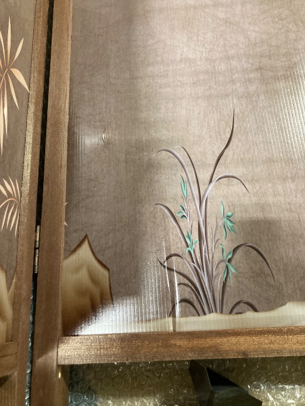 Photo 1 of ****MINOR DAMAGE AT THE BOTTOM OF THE PANELS****Furnnylane 4 Panel Room Divider Screen,Double Faced Blackout Panel Divider Folding Panel Screen Divider for Room Separation,Plums and Birds,67" H x 63" W