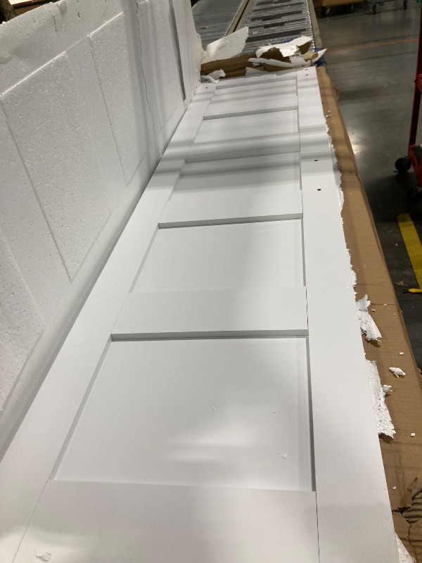Photo 1 of ****MINOR DAMAGE ON ONE OF THE DOORS, MINOR CHIPPED BOTTOM SIDE****42in x 84in, Double 21in×84in Barn Door with Hardware & Handle Included,Pre-Assembled Doors, 5 Panels,Pine Wood MDF Board & Waterproof White PVC Covered, Door is Assemblede