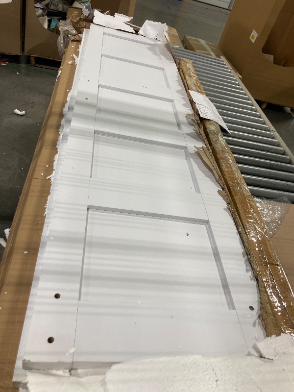 Photo 1 of ****MINOR DAMAGE ON ONE OF THE DOORS, MINOR CHIPPED BOTTOM SIDE****42in x 84in, Double 21in×84in Barn Door with Hardware & Handle Included,Pre-Assembled Doors, 5 Panels,Pine Wood MDF Board & Waterproof White PVC Covered, Door is Assemblede